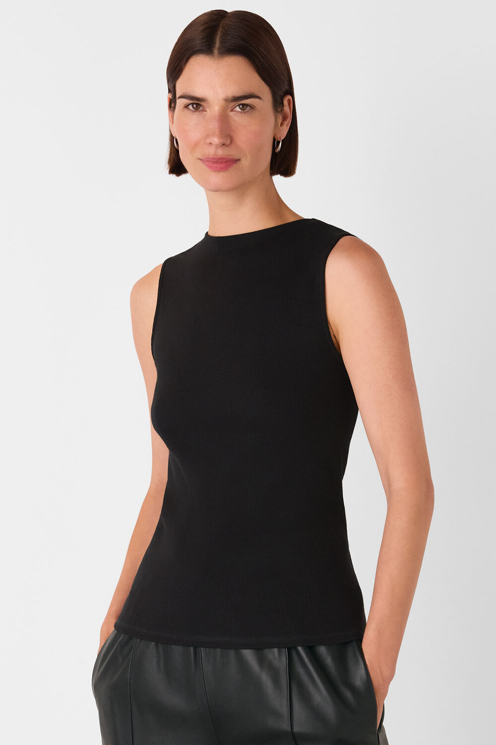 Black High Neck Rib Detail Tee