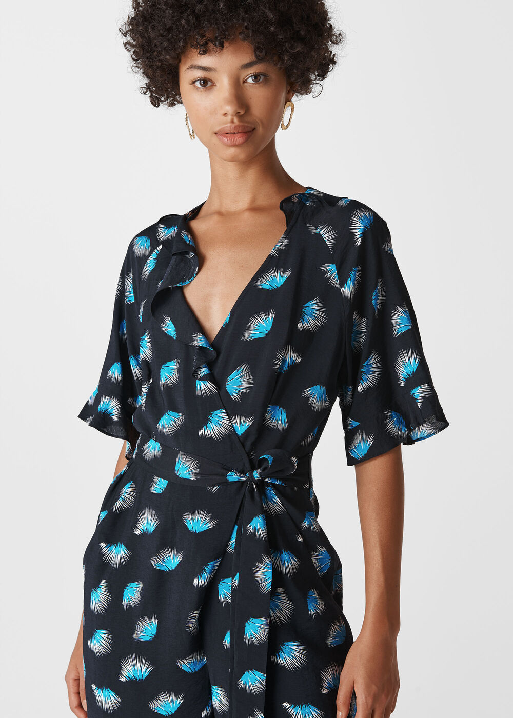 Coral Print Frill Jumpsuit Black/Multi