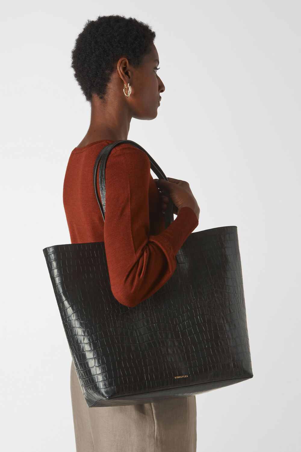 Denmark Unlined Croc Tote Black