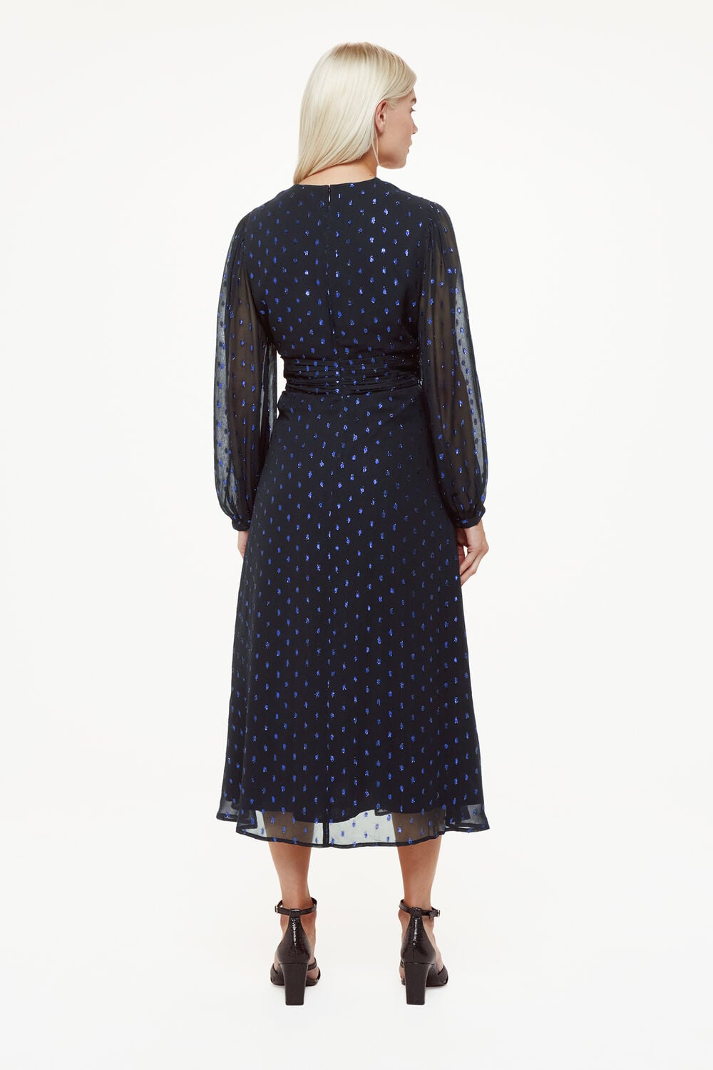 Navy Petite Metallic Dobby Midi Dress