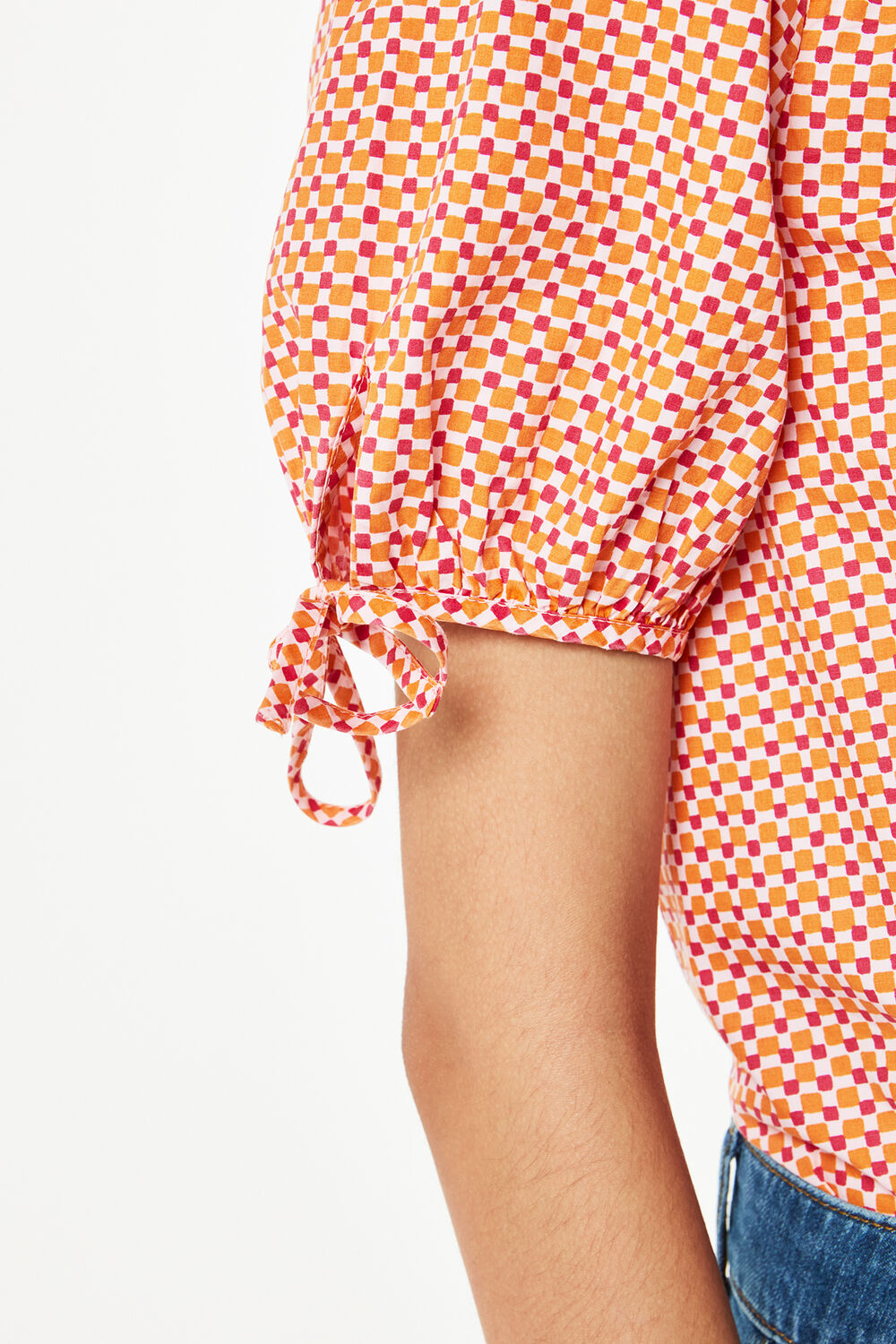 Ditsy Square Ruched Front Top