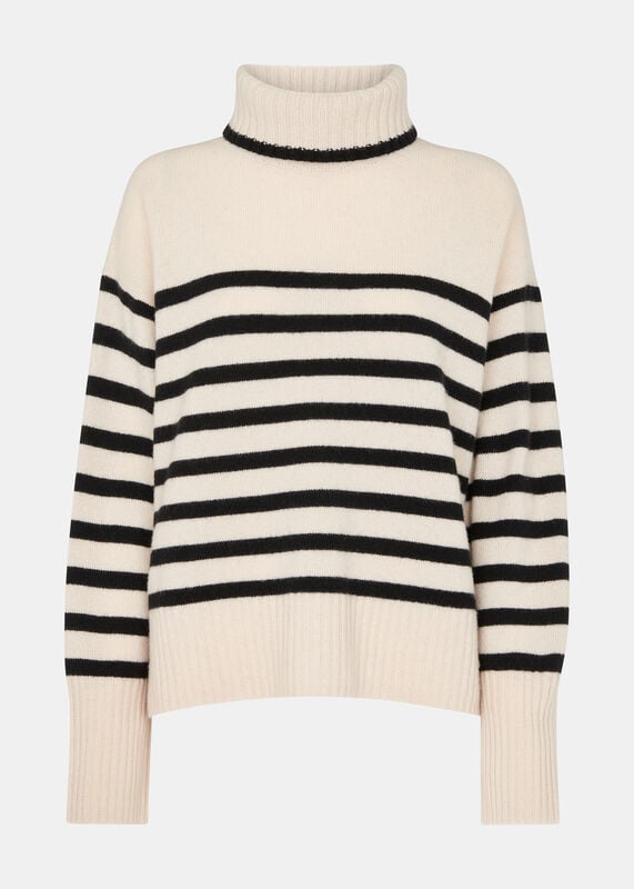 Ivory Stripe Wool Roll Neck