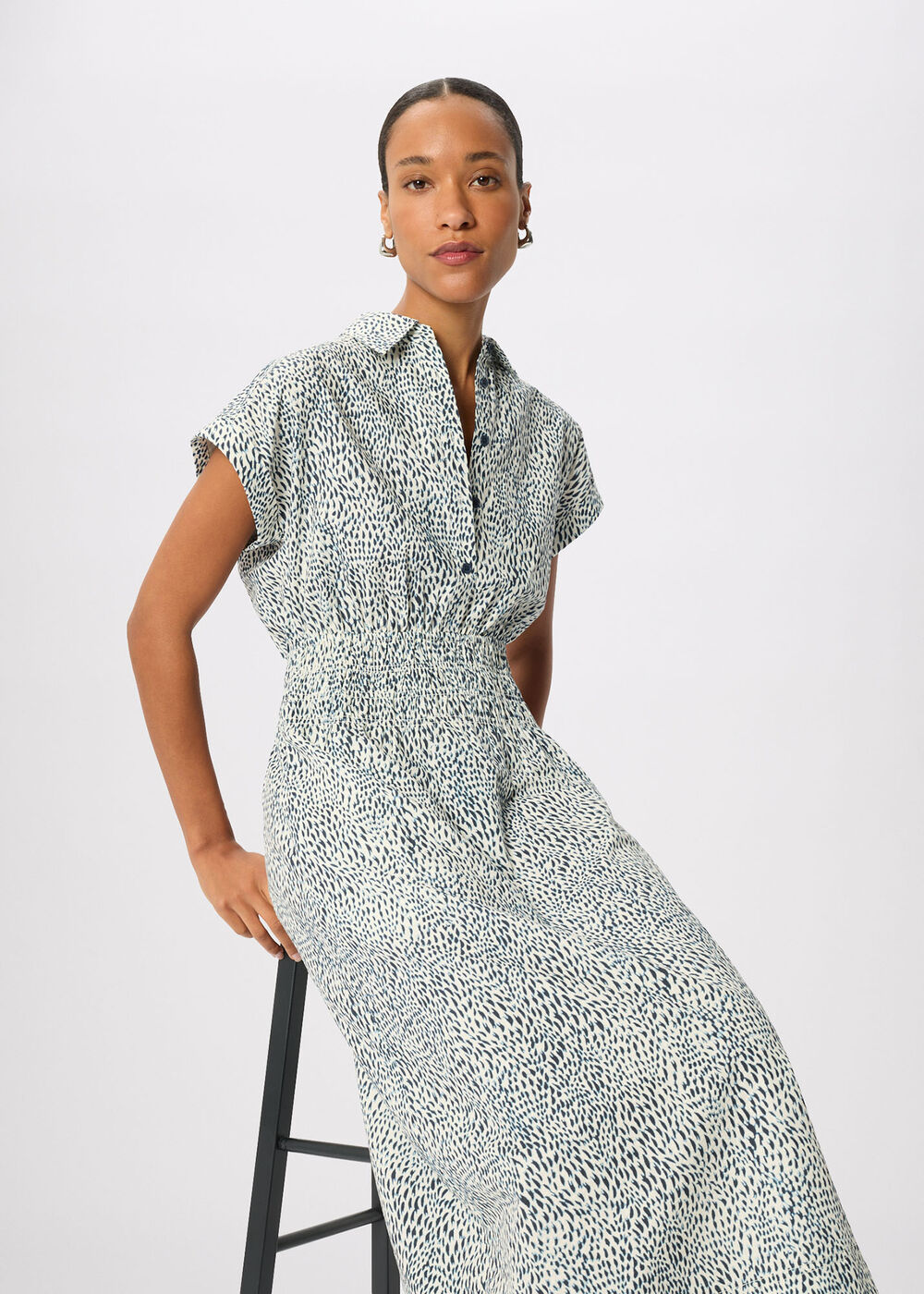 Petite Flecked Animal Collared Dress