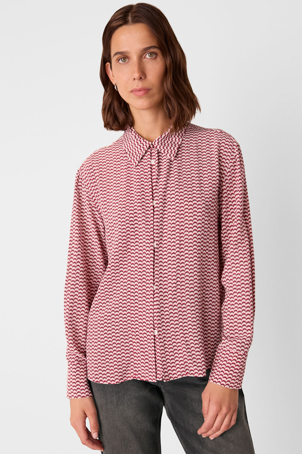 Red Geo Print Pleat Detail Shirt