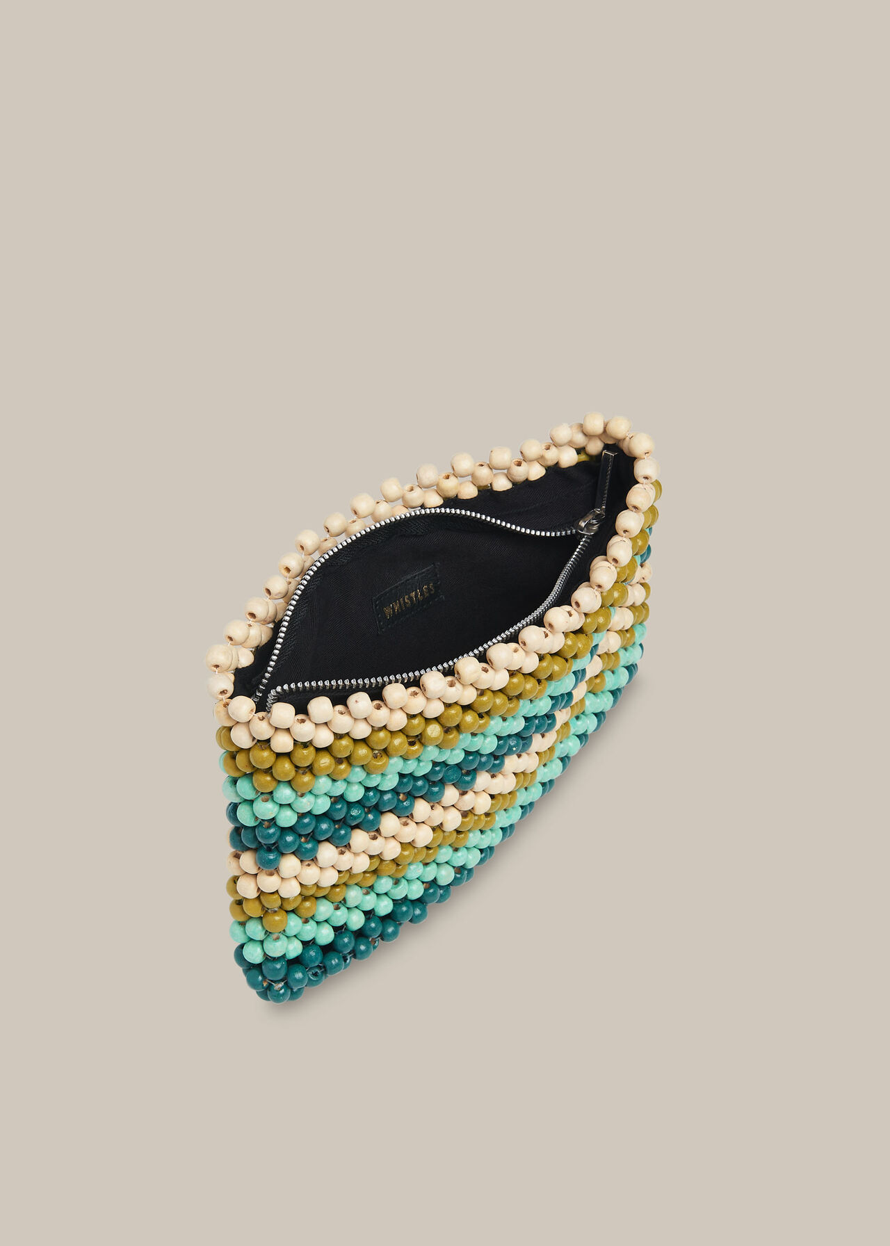 Safah Striped Beaded Clutch Green