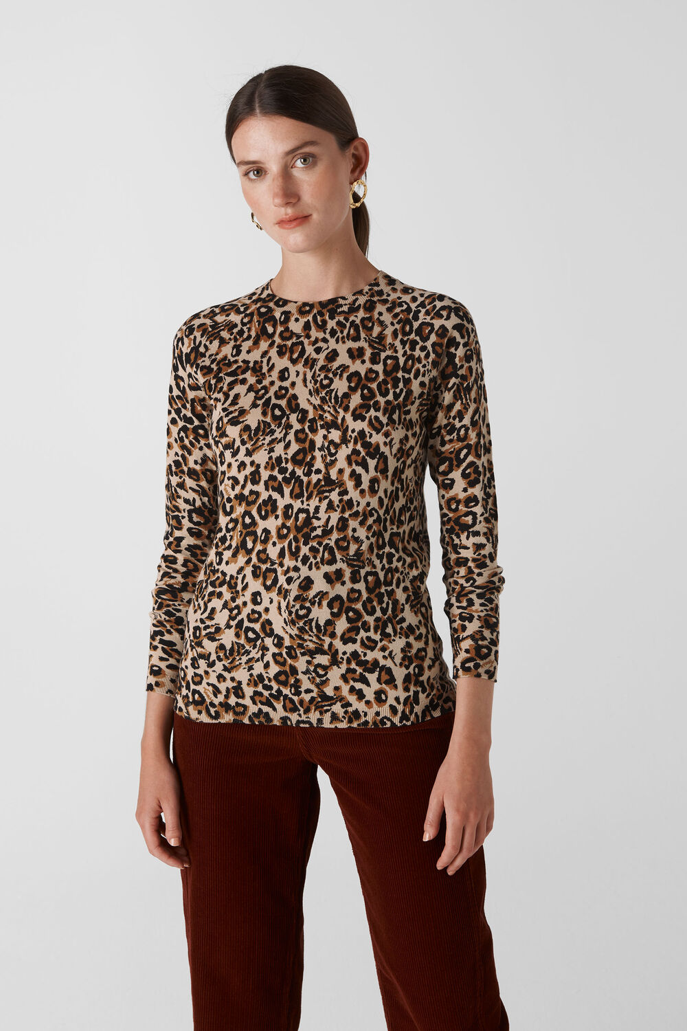 Leopard Print Crew Neck Knit Leopard Print