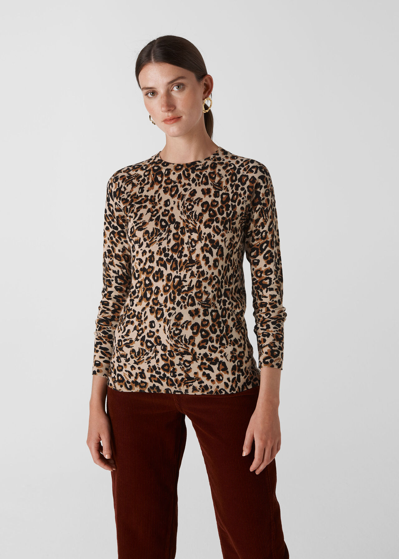 Leopard Print Crew Neck Knit Leopard Print