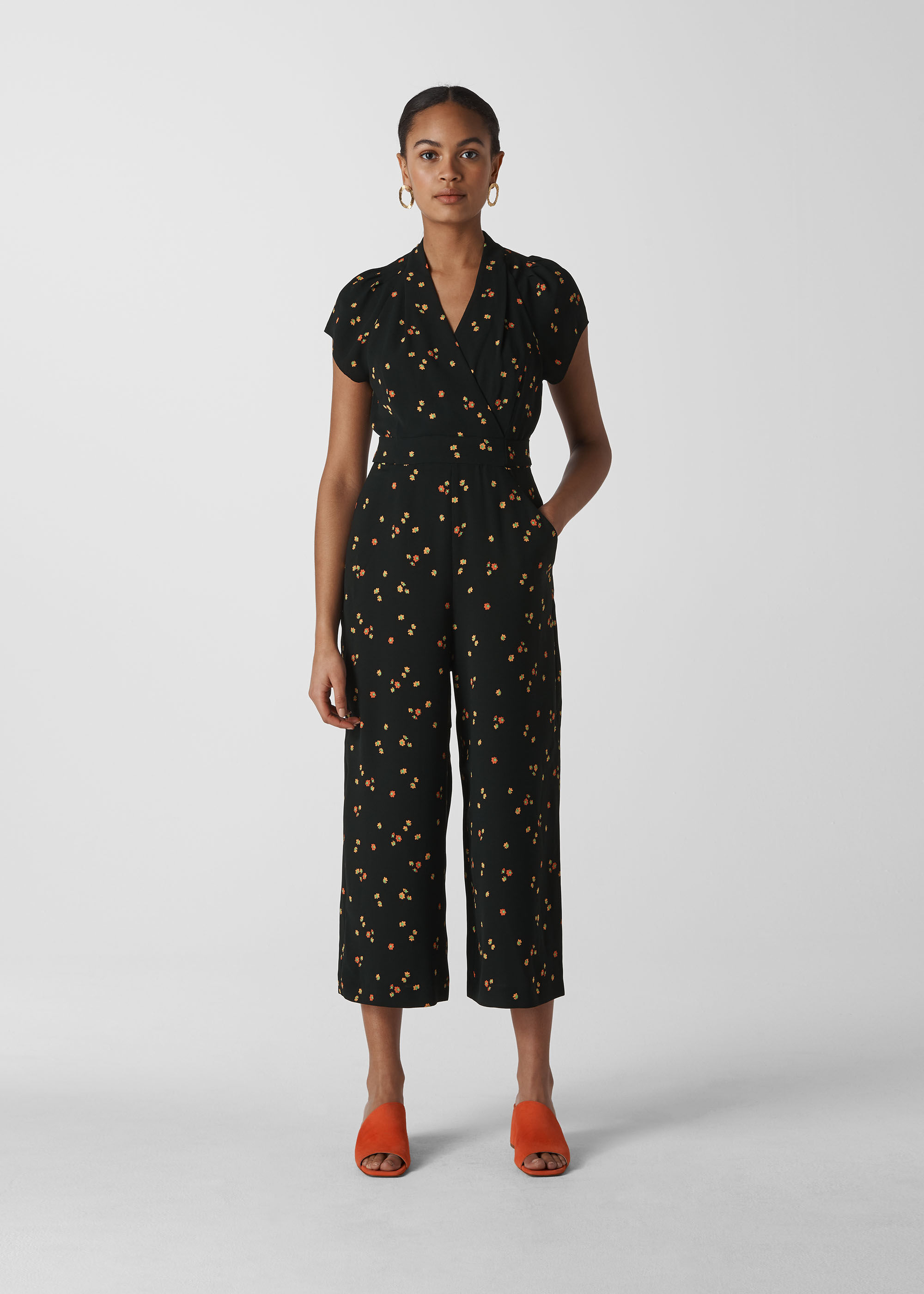 Black sales floral jumpsuit
