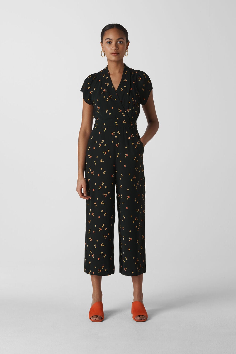 Micro Floral Tie Back Jumpsuit Black/Multi