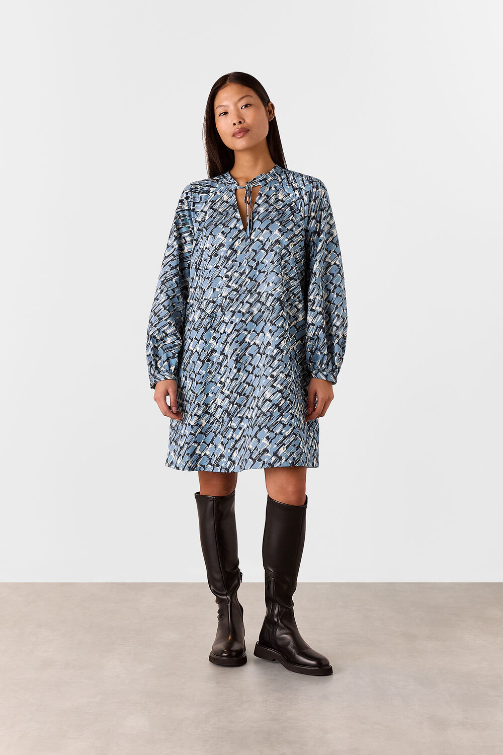 Blue Petite Feathered Wing Marnie Dress