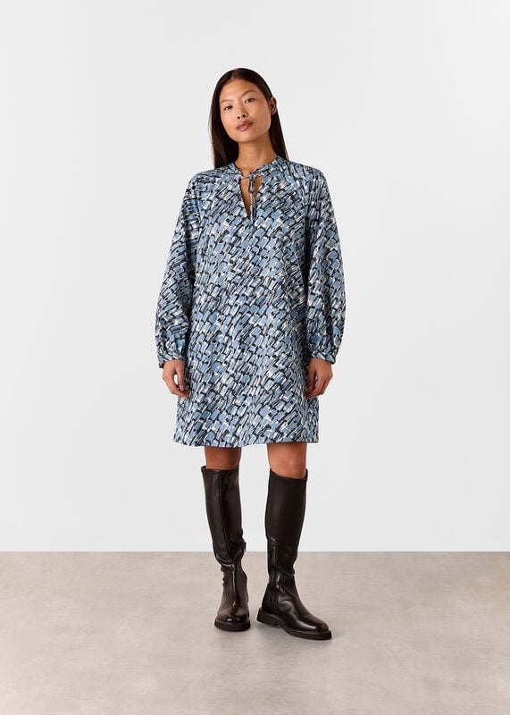 Blue Petite Feathered Wing Marnie Dress