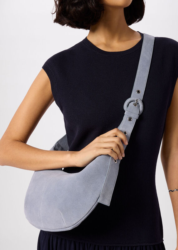 Blue Small Sia Suede Crossbody Bag