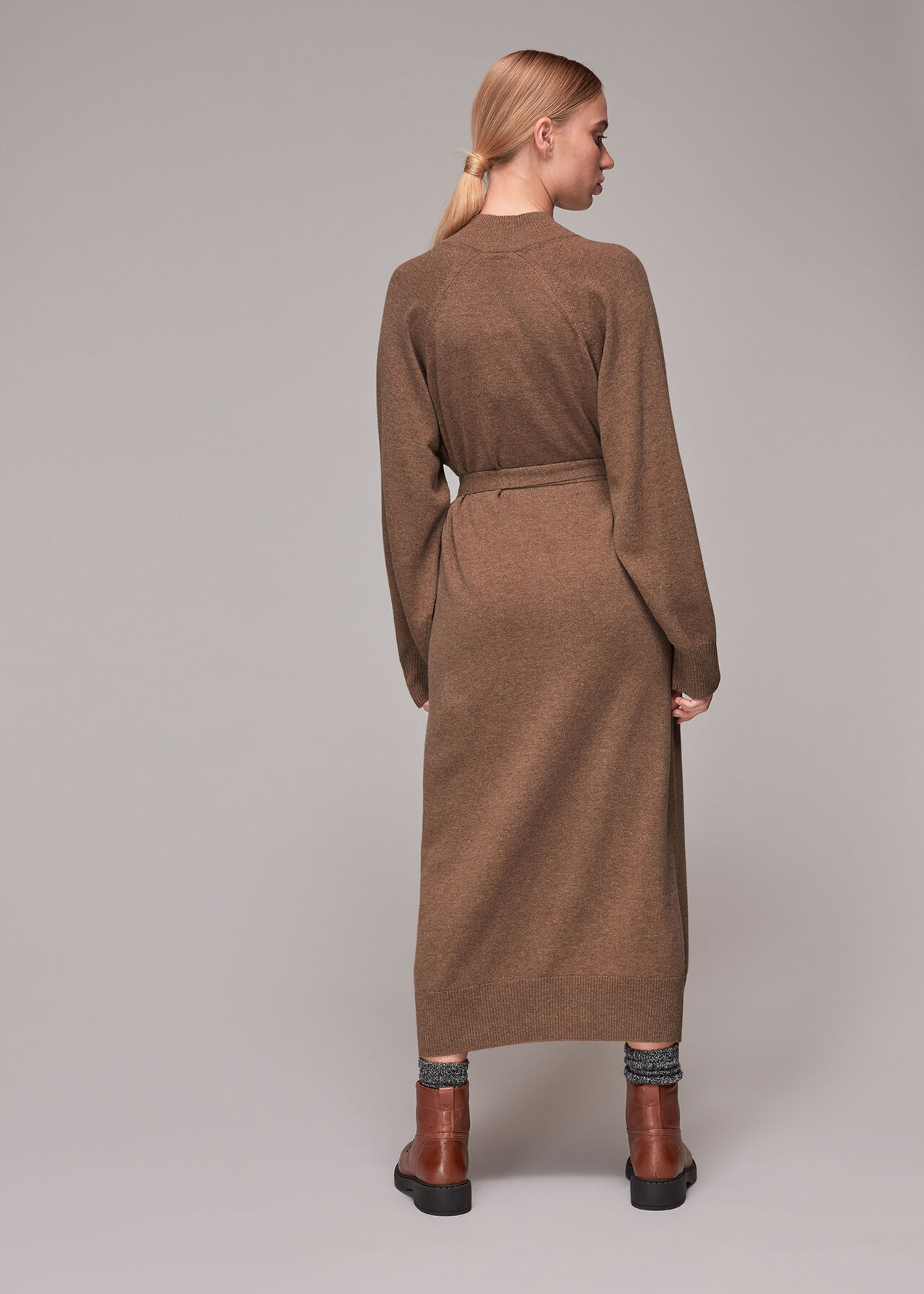 Funnel Neck Belted Knit Dress