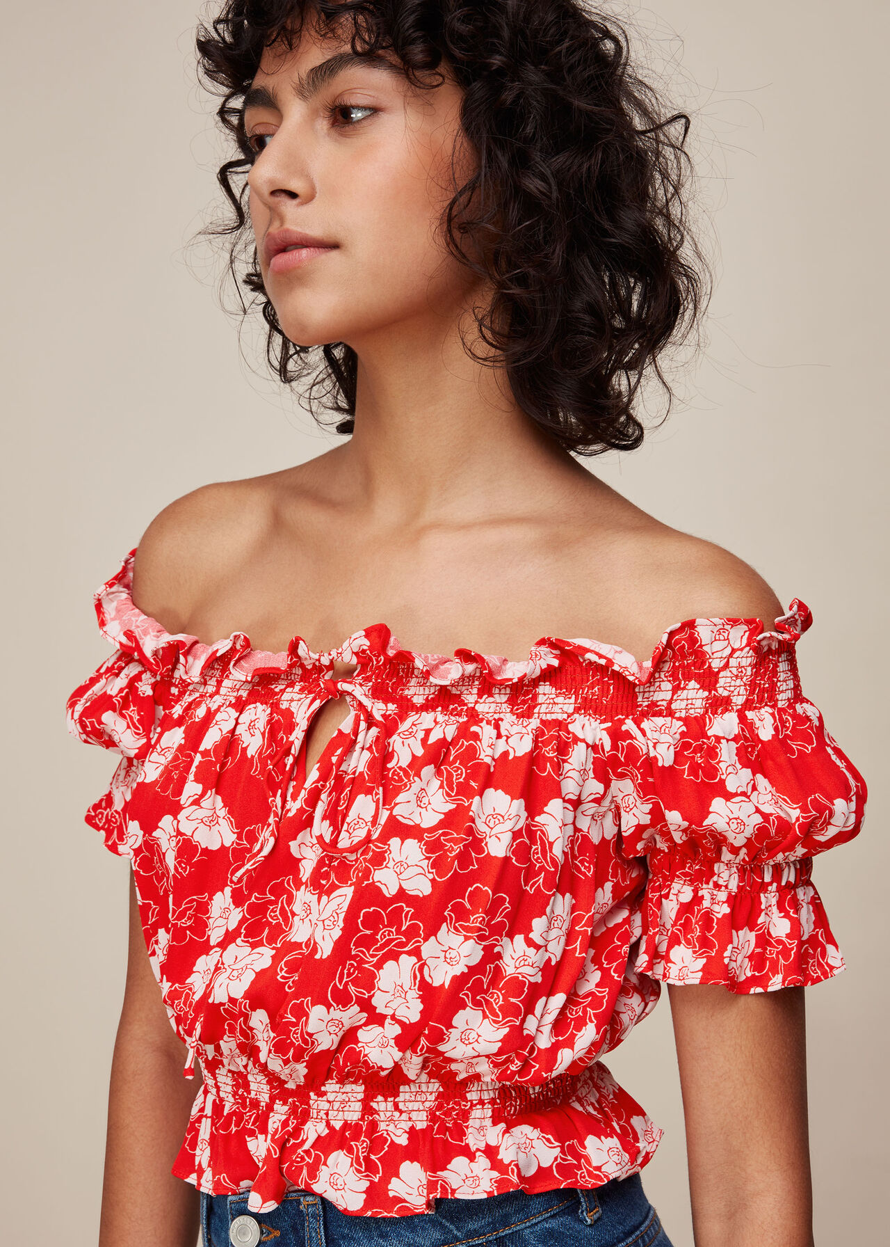 Floral Garland Bardot Top Red/Multi