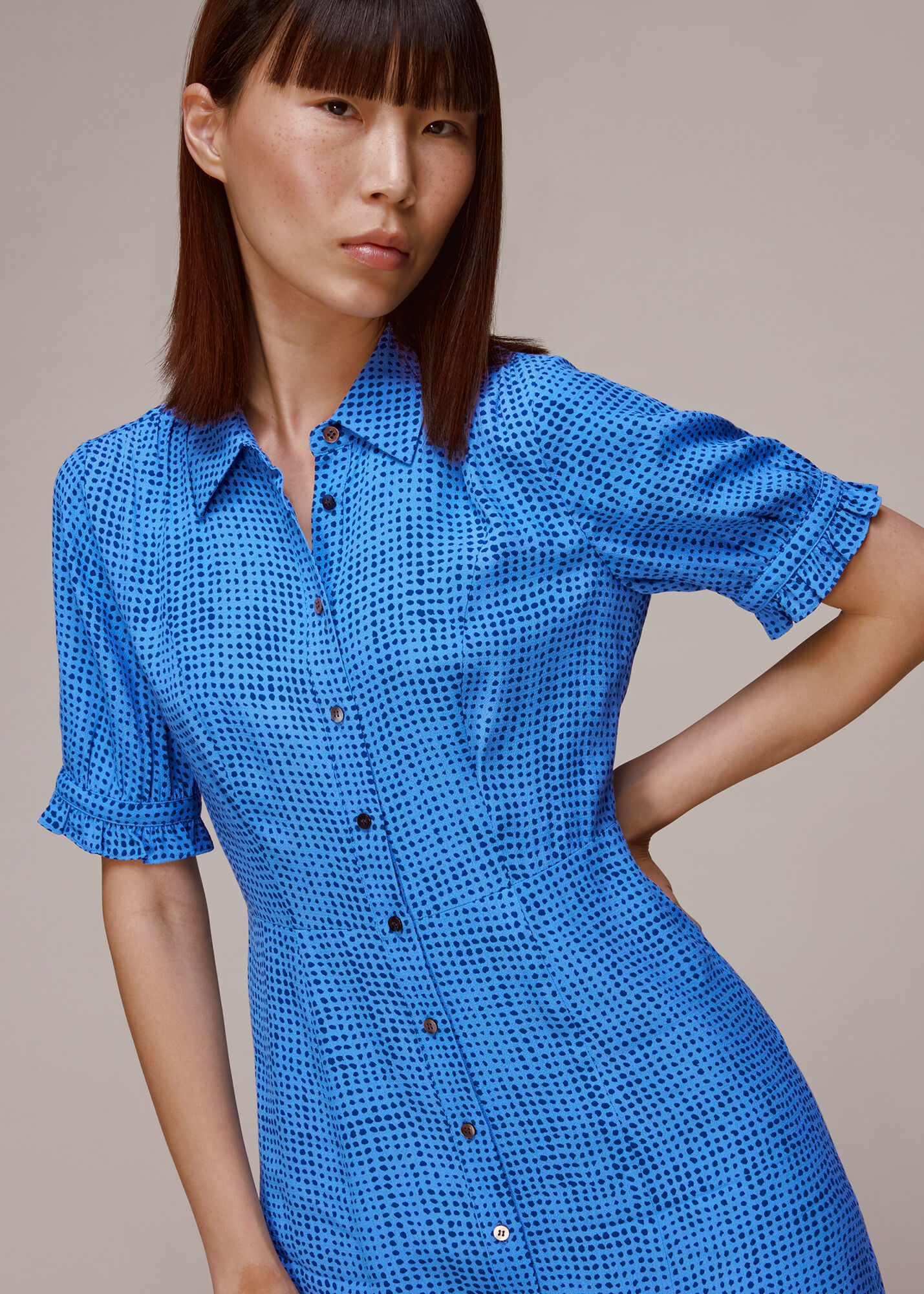 Blue/Multi Peri Spotted Check Shirt Dress WHISTLES