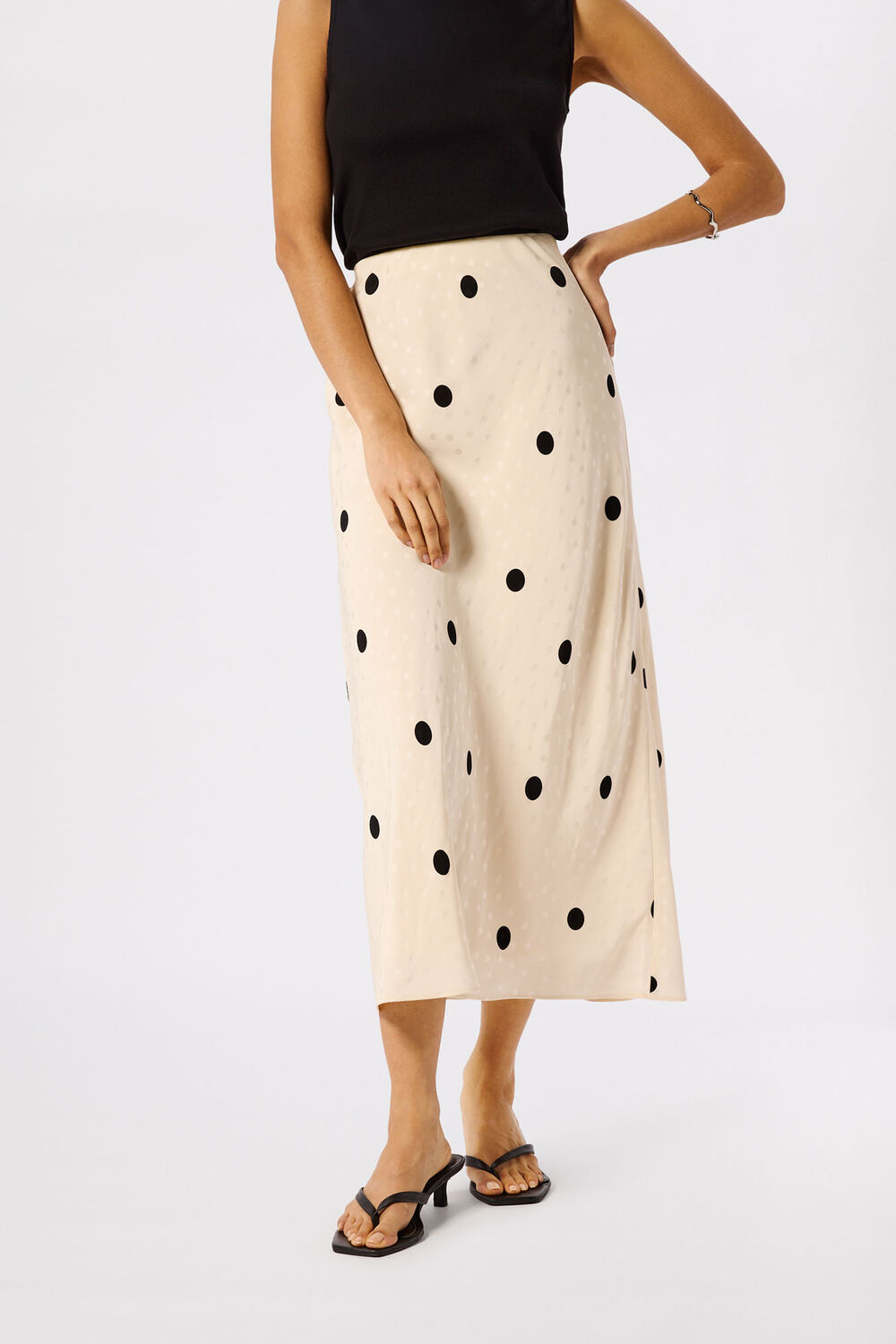 Jacquard Spot Satin Midi Skirt
