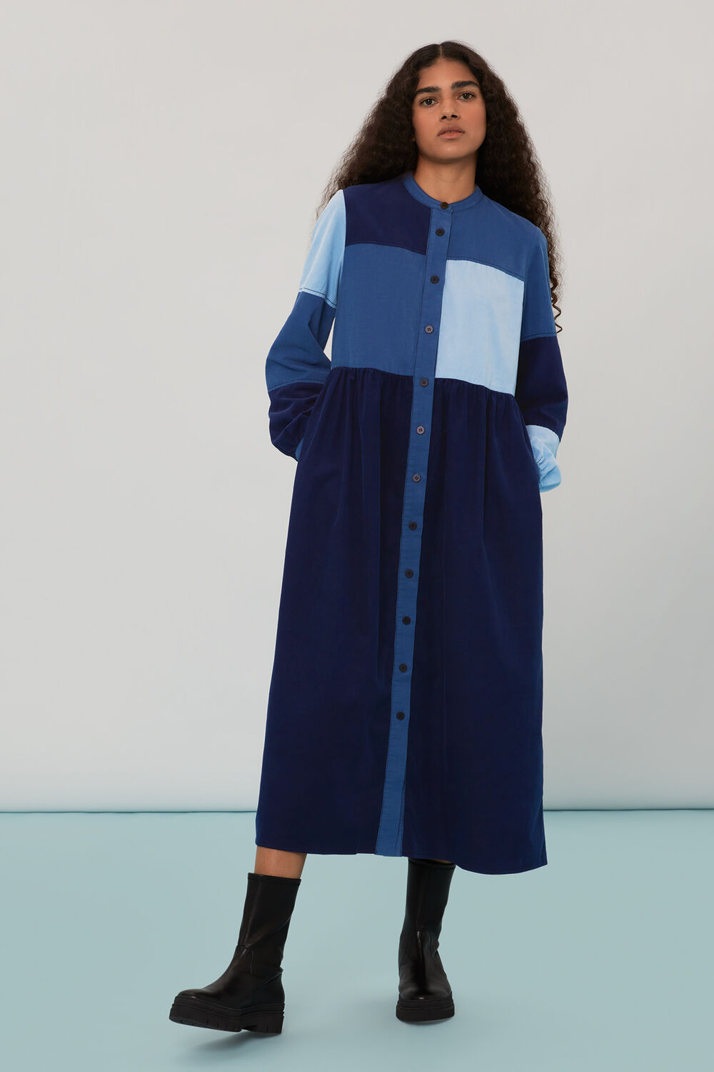 Adi Patchwork Cord Midi Dress
