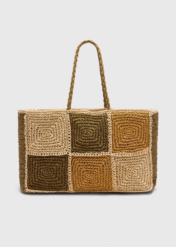 Multicolour Patchwork Straw Tote Bag