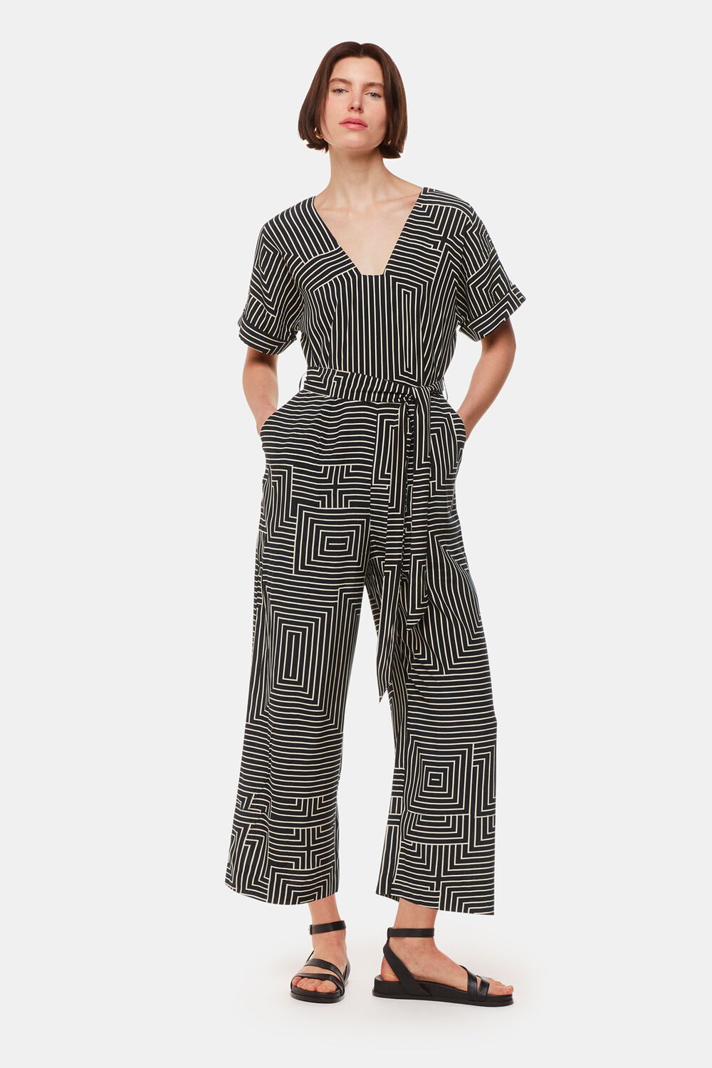 Black Angled Stripe Jumpsuit