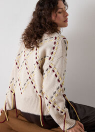 Fringed Argyle Check Knit
