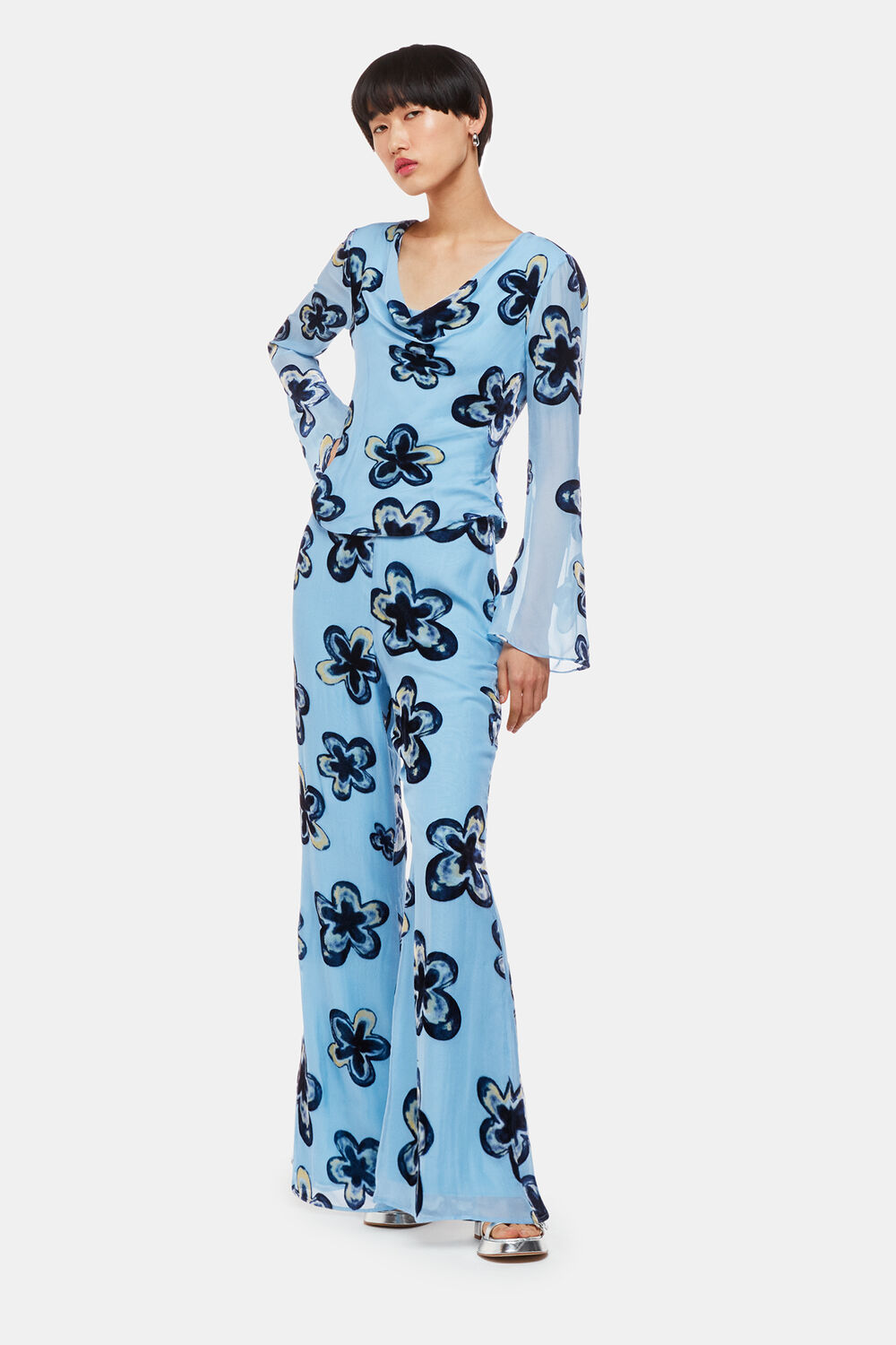 Blue Hazy Floral Velvet Top