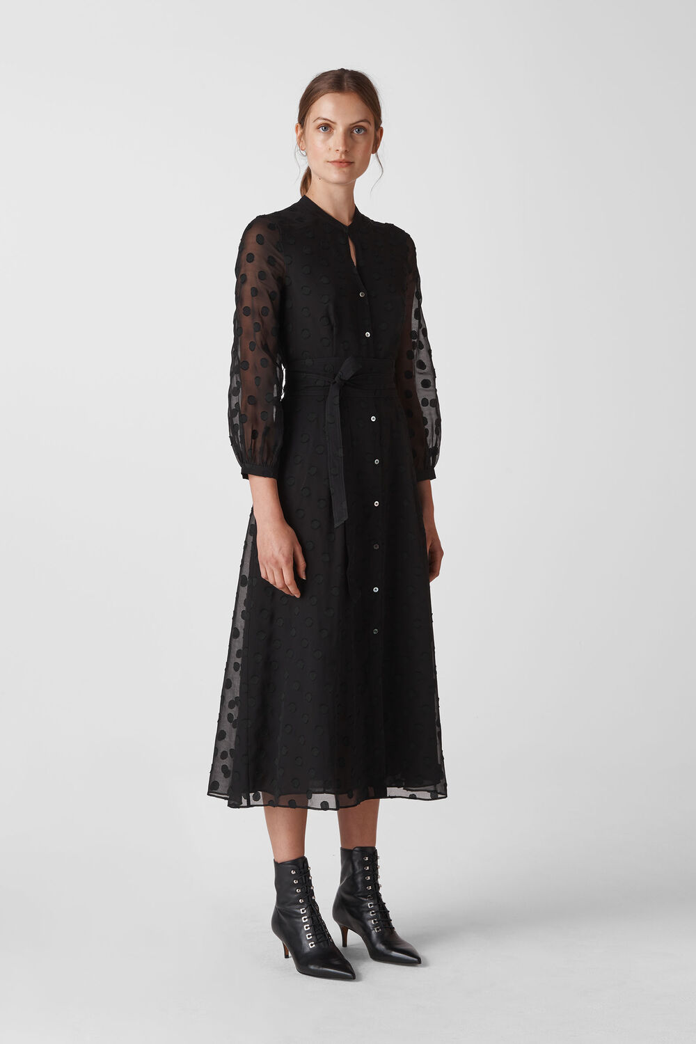 Dobby Tie Waist Midi Dress