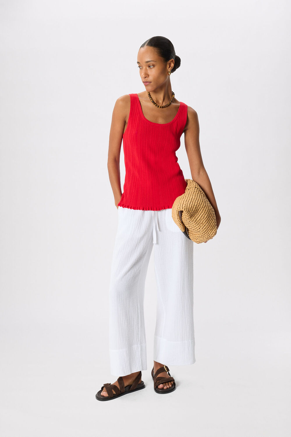 Ivory Wide Crop Cheesecloth Trouser