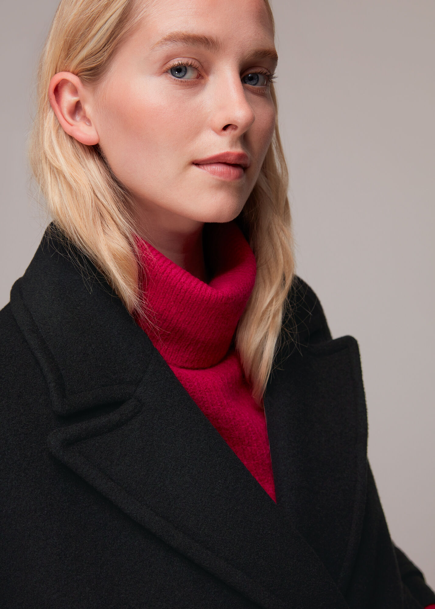 Black Relaxed Cropped Wool Coat WHISTLES Whistles UK