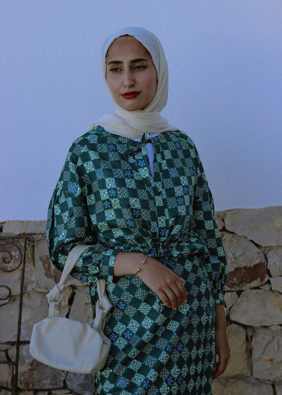 SILK CHECKERBOARD BIAS SKIRT
