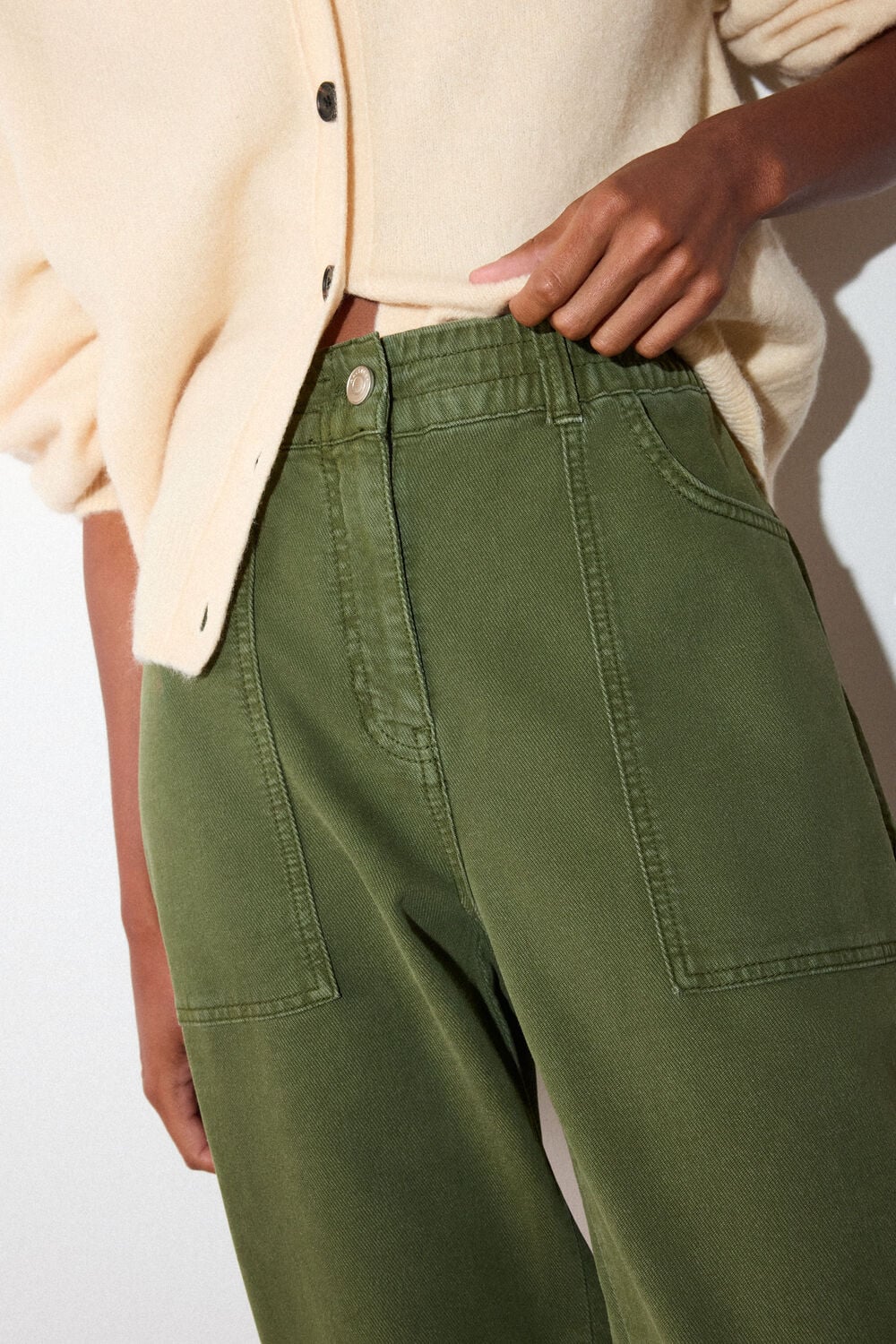 Khaki Full Length Cotton Trouser