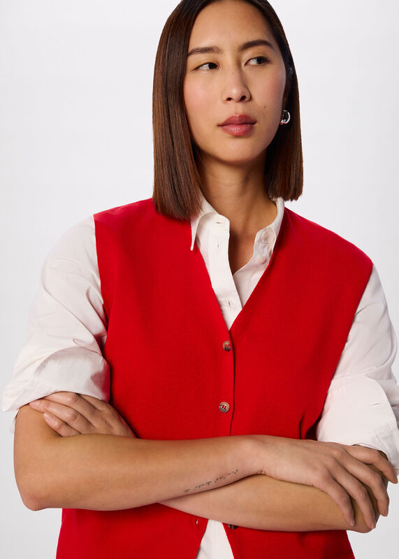 Red V Neck Button Front Knit Tank