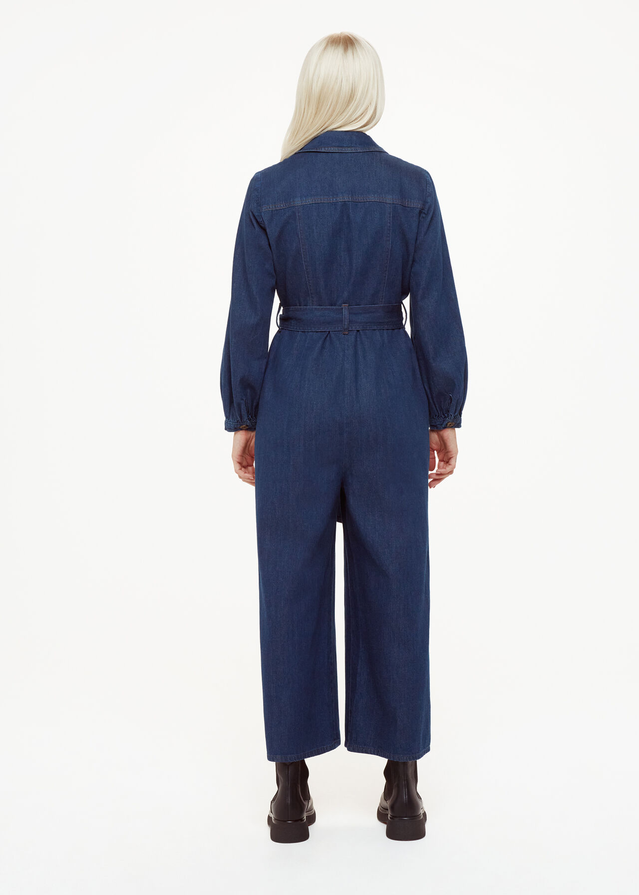 Petite Joni Denim Belted Jumpsuit