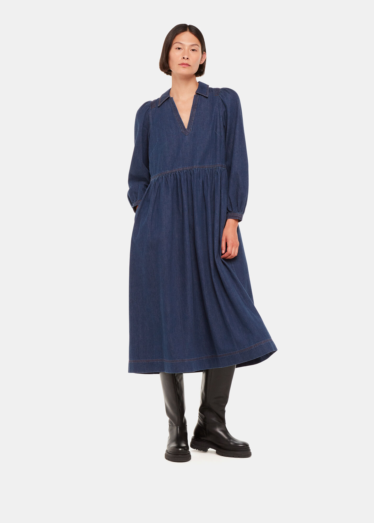 Denim Rina Trapeze Dress | WHISTLES | Whistles UK