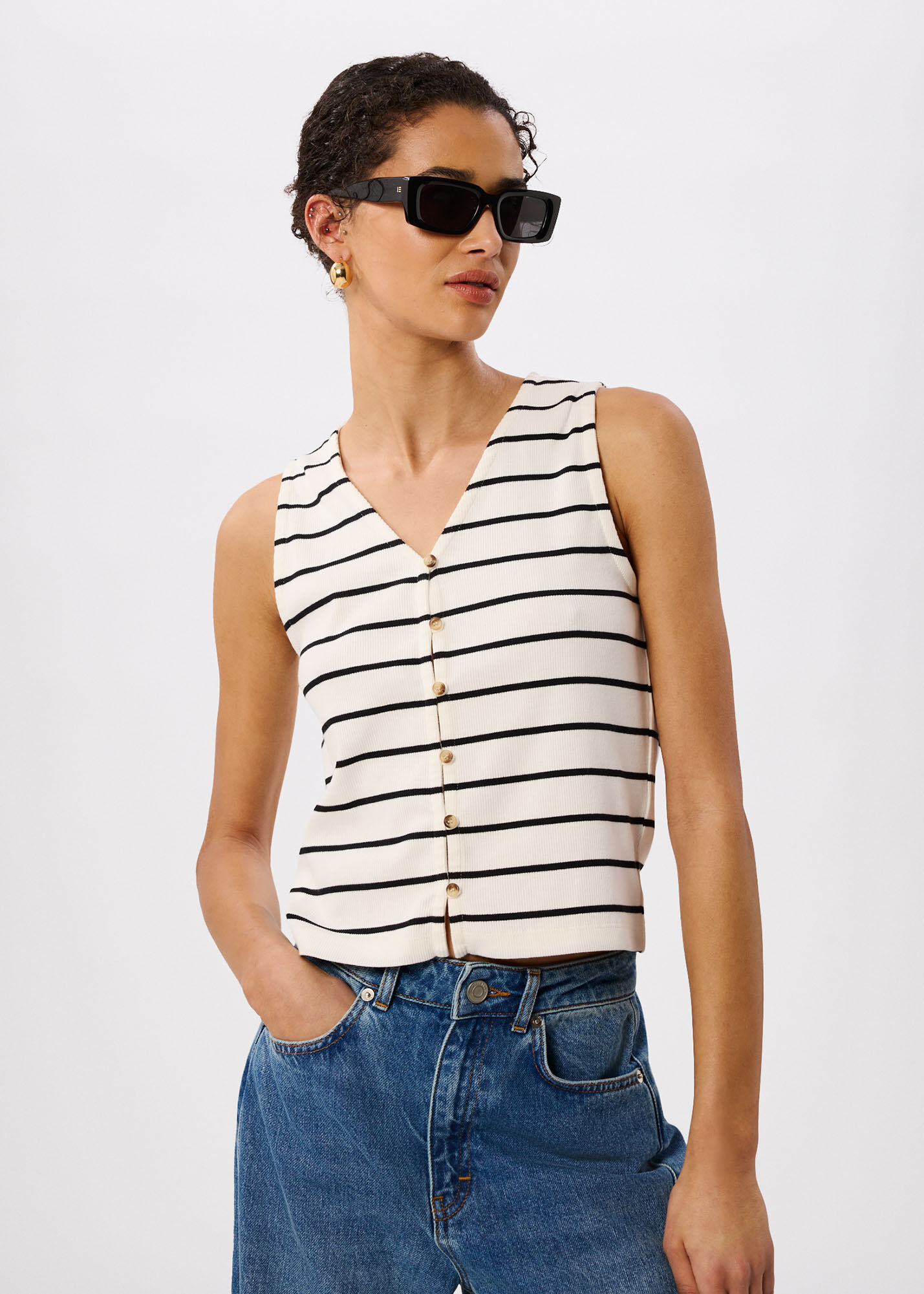 Multicolour Stripe Button Front Tank | WHISTLES | Whistles ROW |