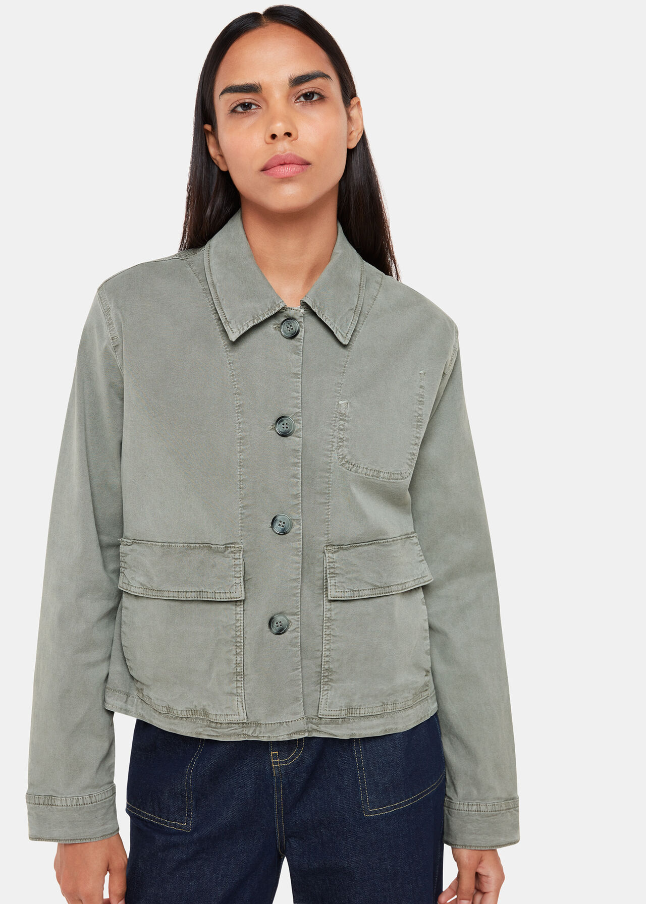 Casual Jacket in Khaki with Front Pockets | Whistles