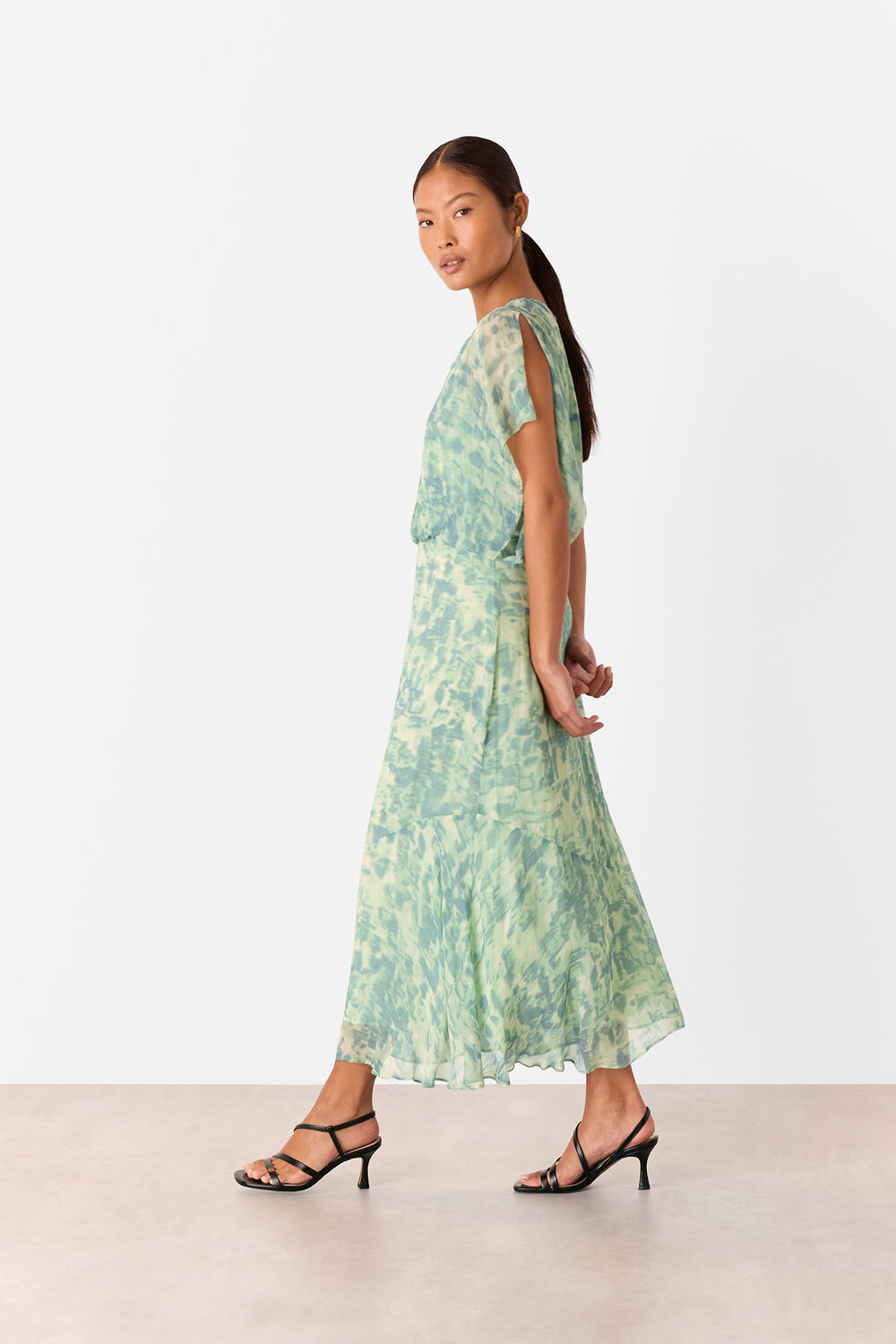 Petite Dashed Brush Marks Midi Dress