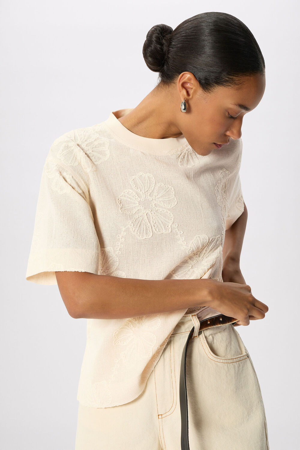 Ivory Textured Floral Jersey Top