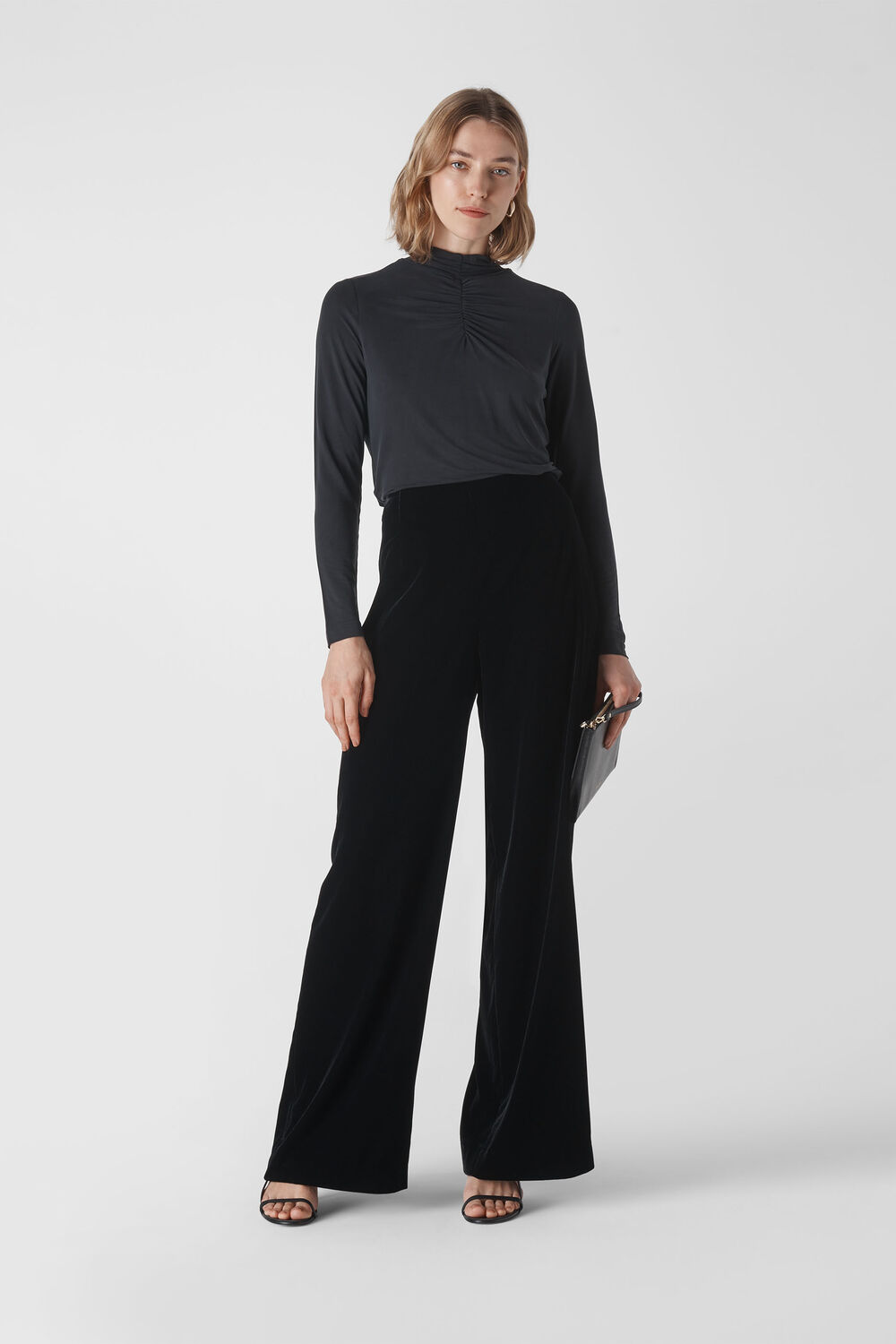 High Neck Gathered Cupro Top Black