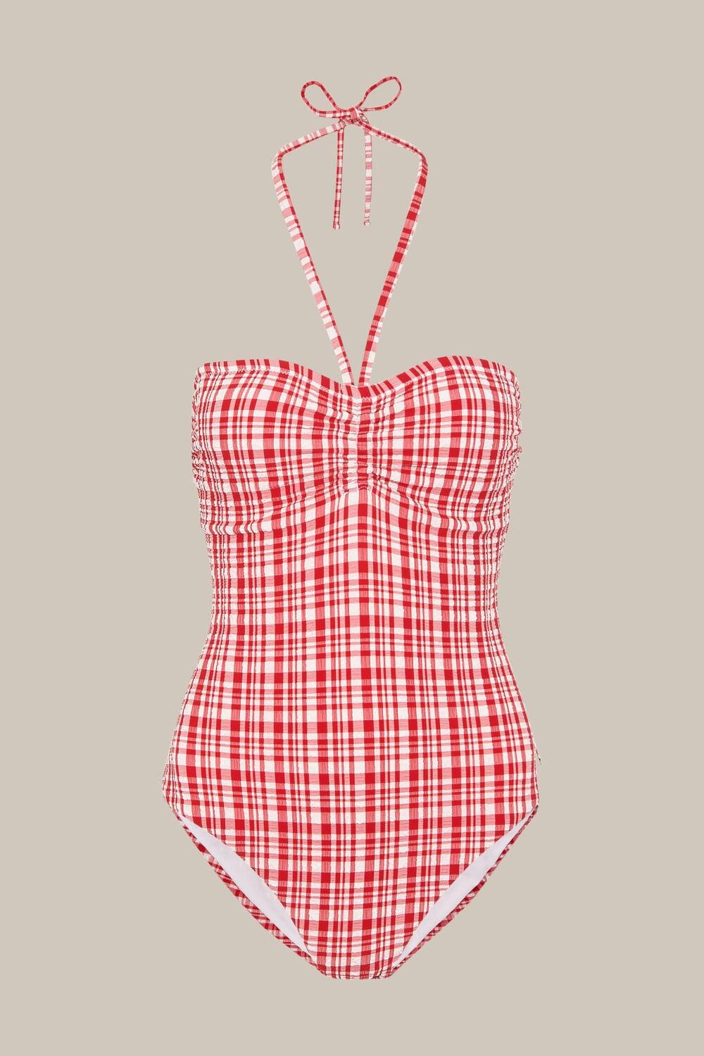 Check Halterneck Swimsuit Red/Multi