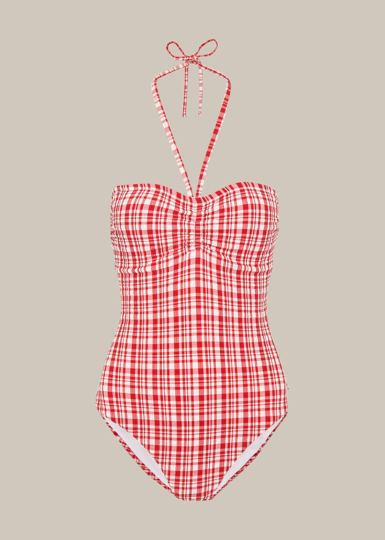 Check Halterneck Swimsuit Red/Multi