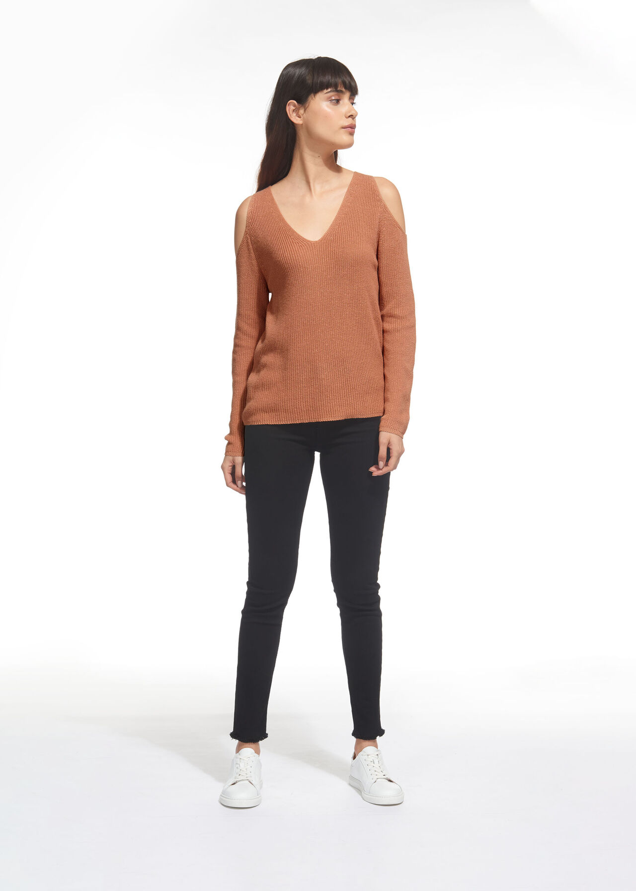 V Neck Cold Shoulder Sweater Neutral Whistles Whistles