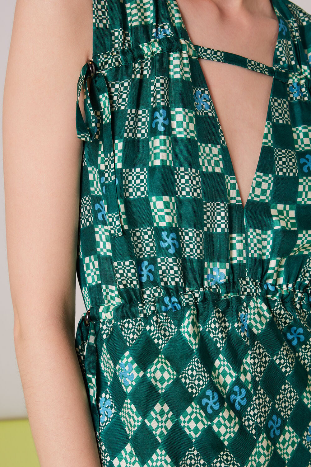 Green Silk Checkerboard Dress
