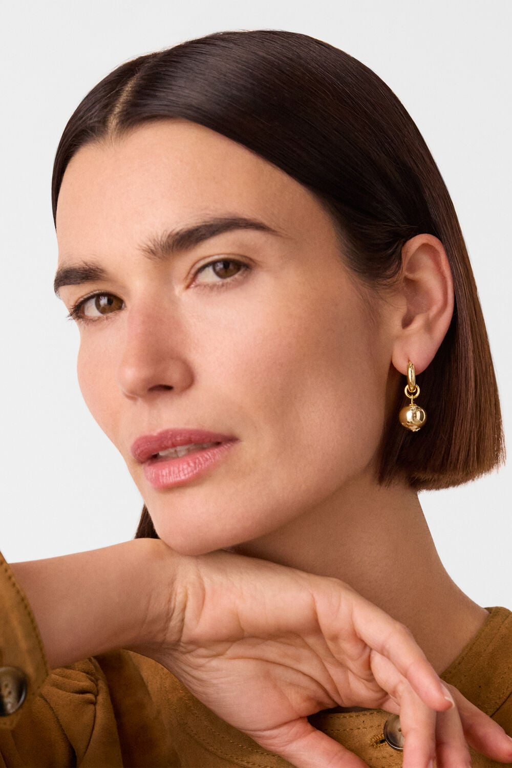 Gold Sphere Drop Huggie Earring