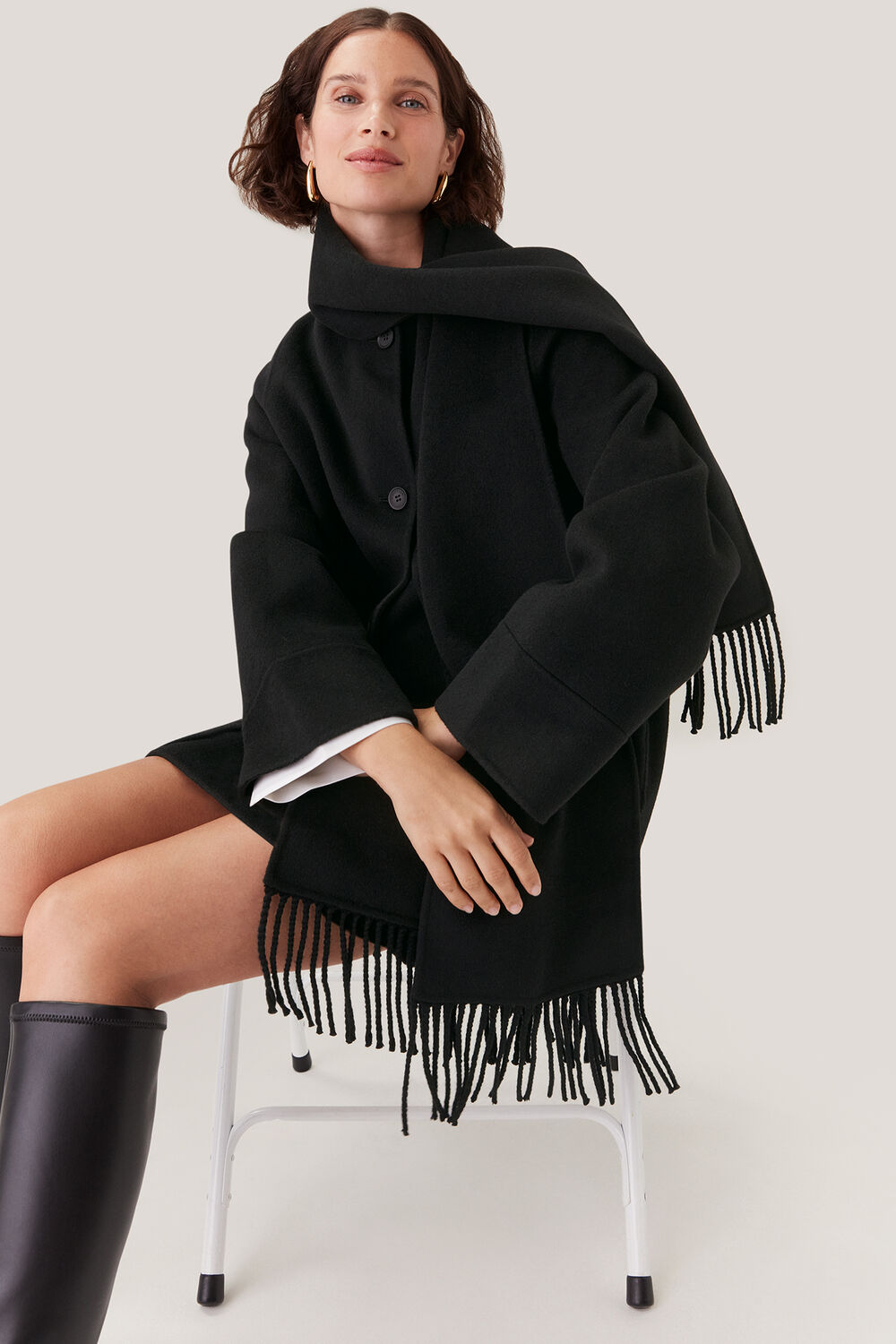 Double Face Wool Fringe Coat