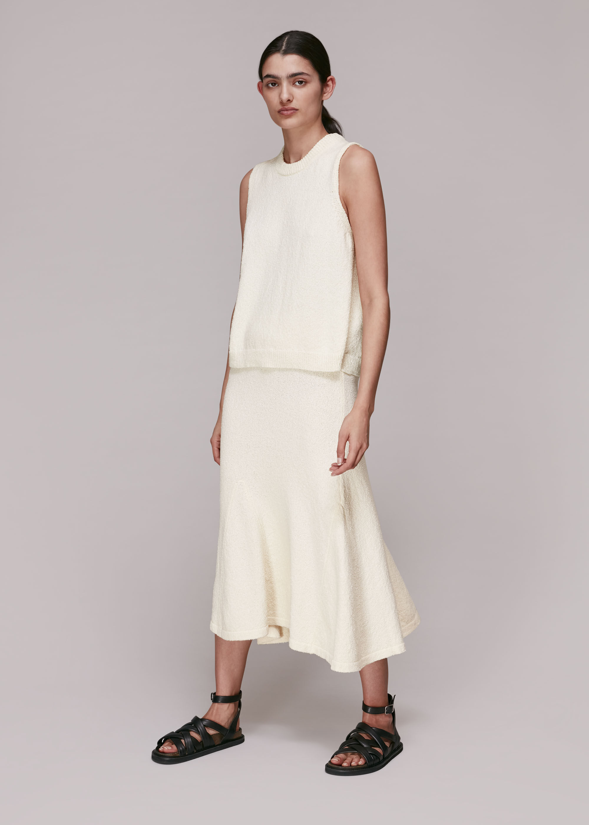 Ivory knit midi skirt discount