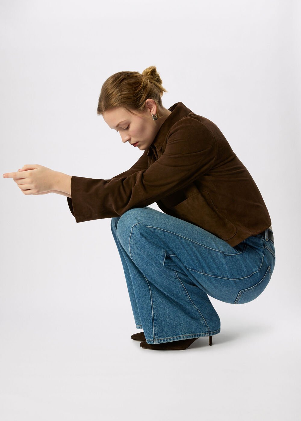 Button Cropped Suede Jacket