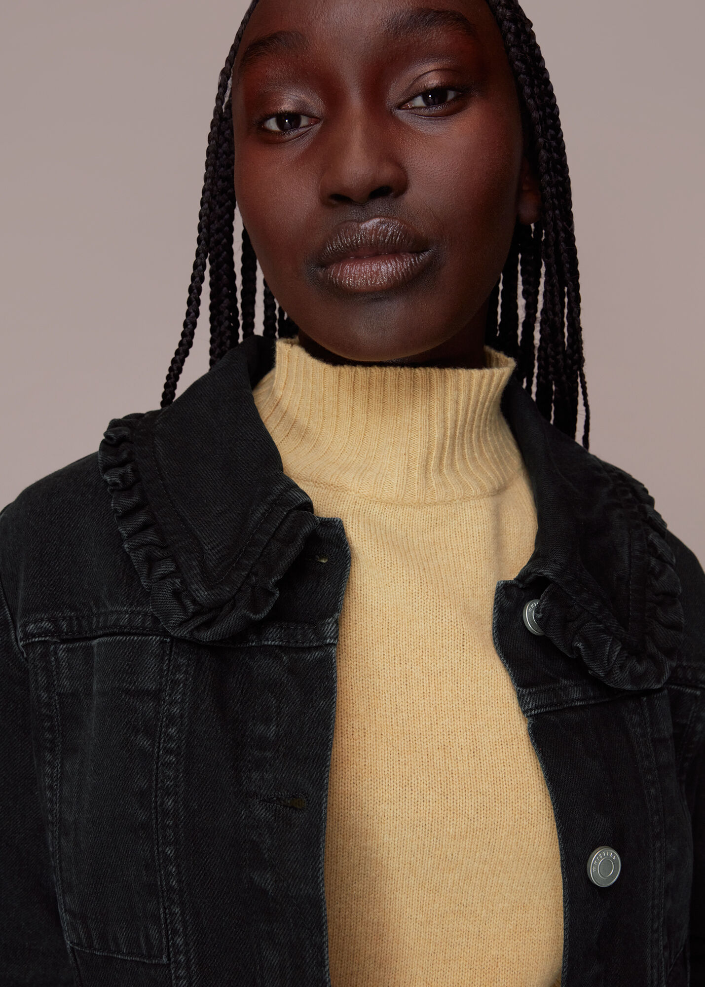 Black Collar Detail Denim Jacket WHISTLES