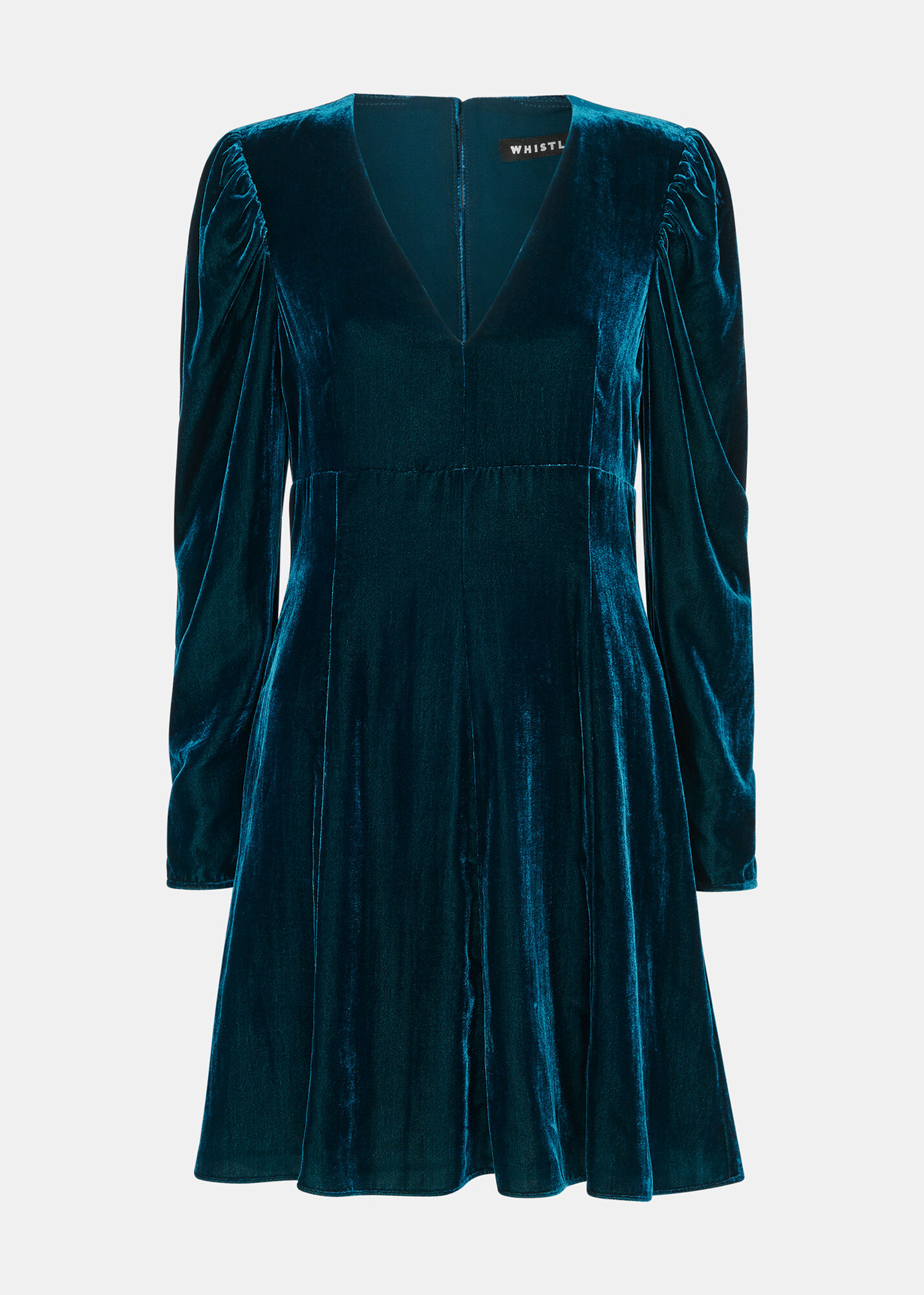 Dark Blue Velvet Flippy Dress With V Neck Long Sleeves Whistles