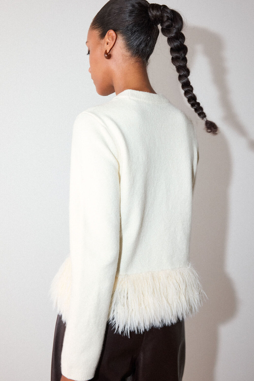 Ivory Fluffy Hem Detail Knit