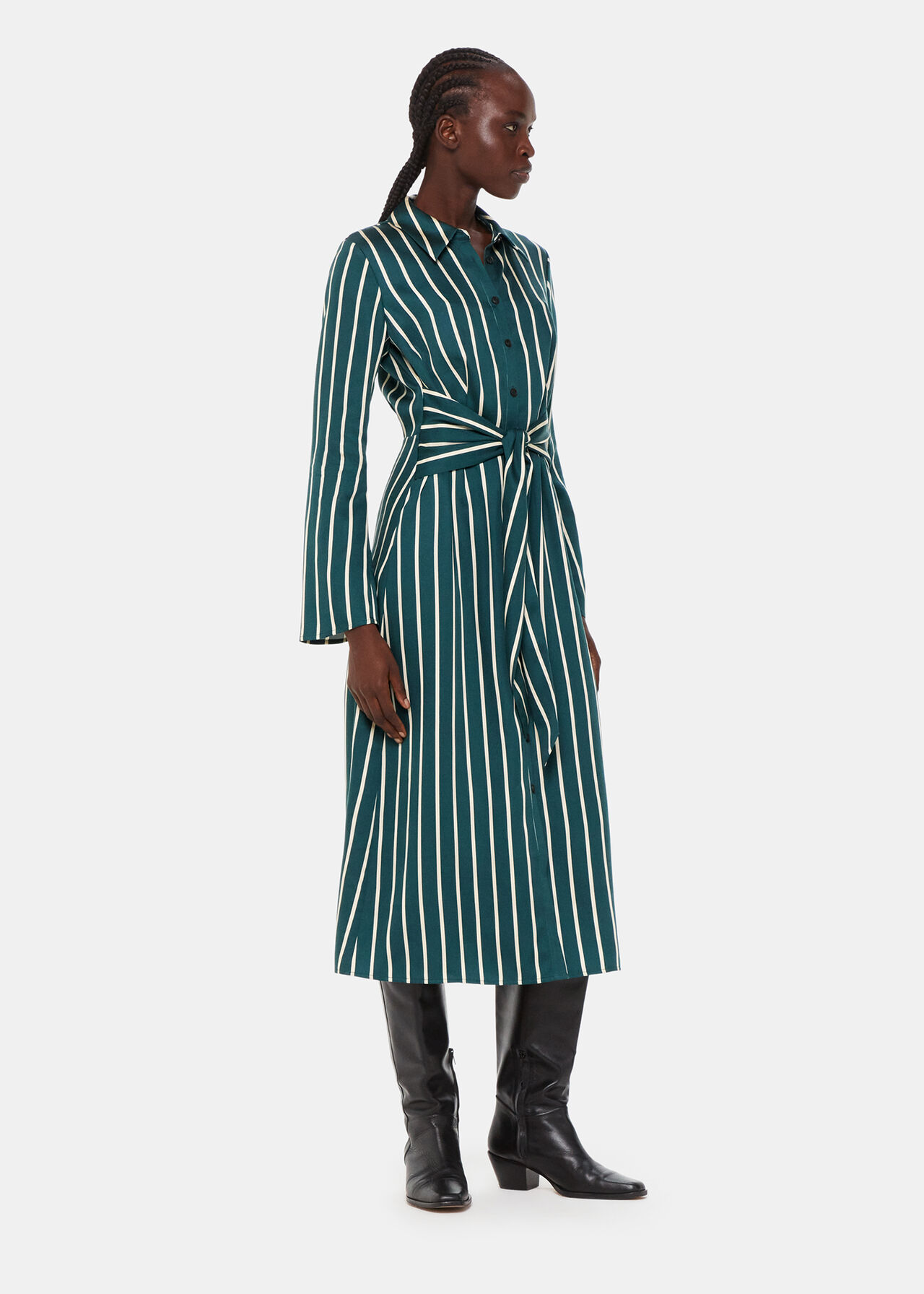 Green/Multi Alex Stripe Shirt Dress | WHISTLES | Whistles UK